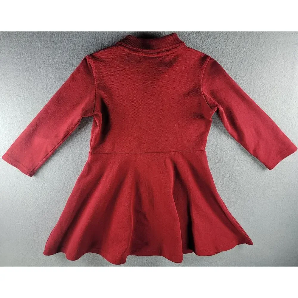 Lacoste Girls Red Long Sleeve Polo Dress Size 2 Preppy Tenniscore